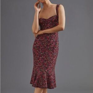 Anthropologie Floral Midi Dress - Black and Pink